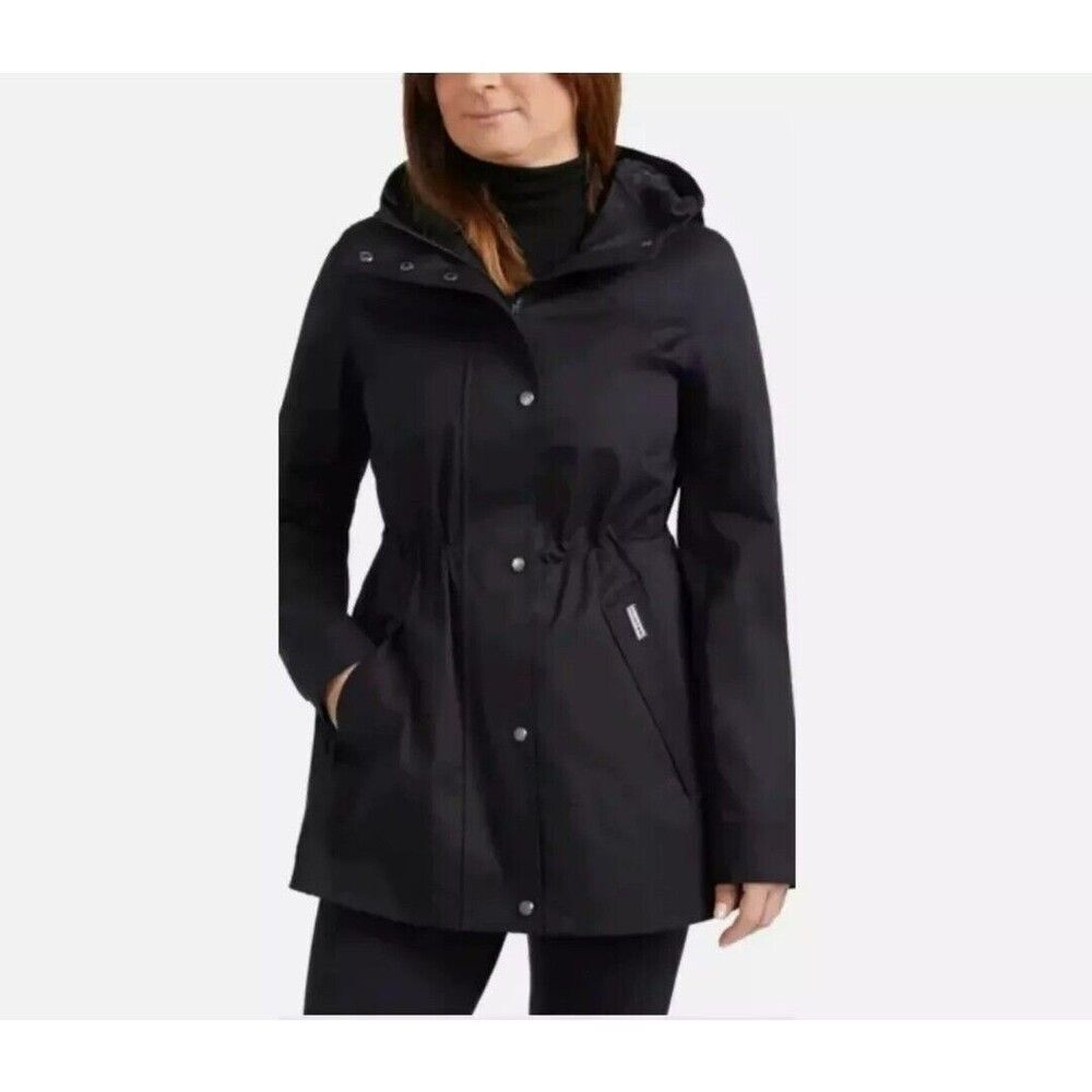 HUNTER Women's Size L Cotton Smock Hooded Rain Jacket Water Resistant Black NWT